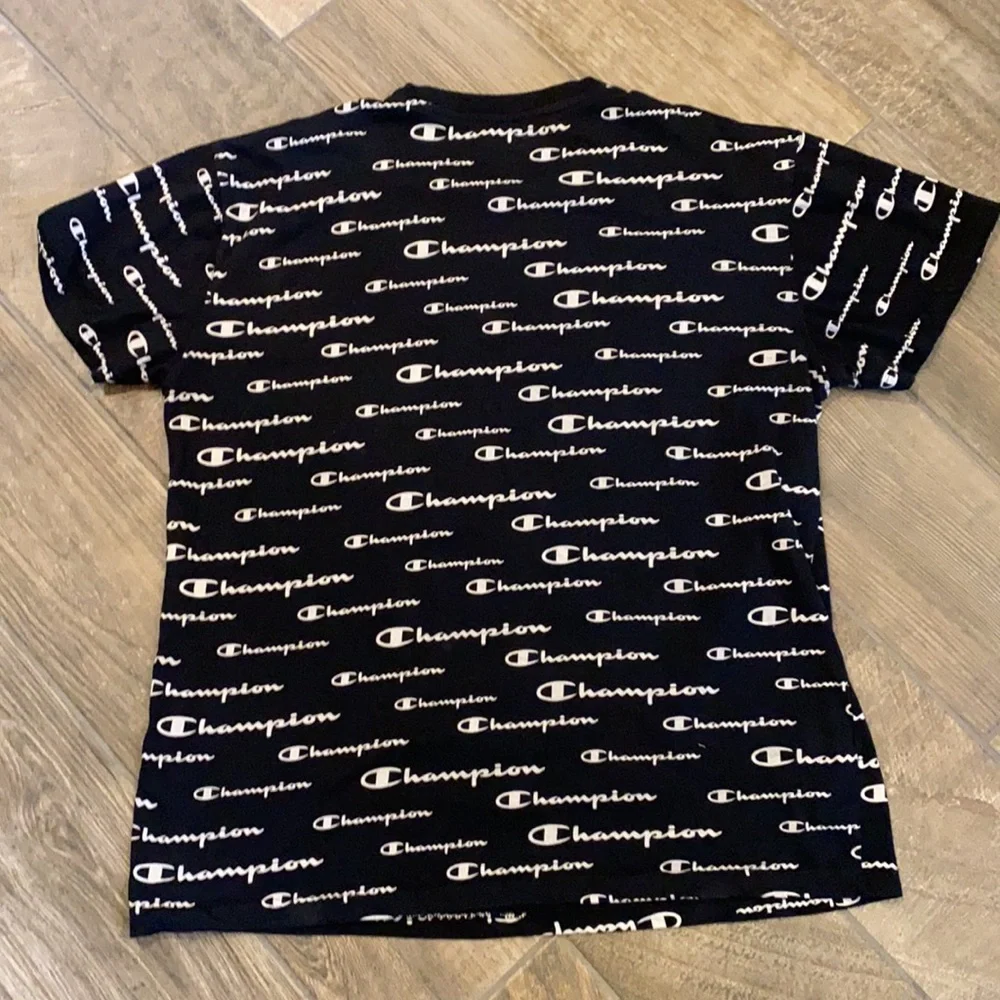 Champion All Over Logo Print T-Shirt Men’s 2XL Black White Graphic Tee - Picture 5 of 9